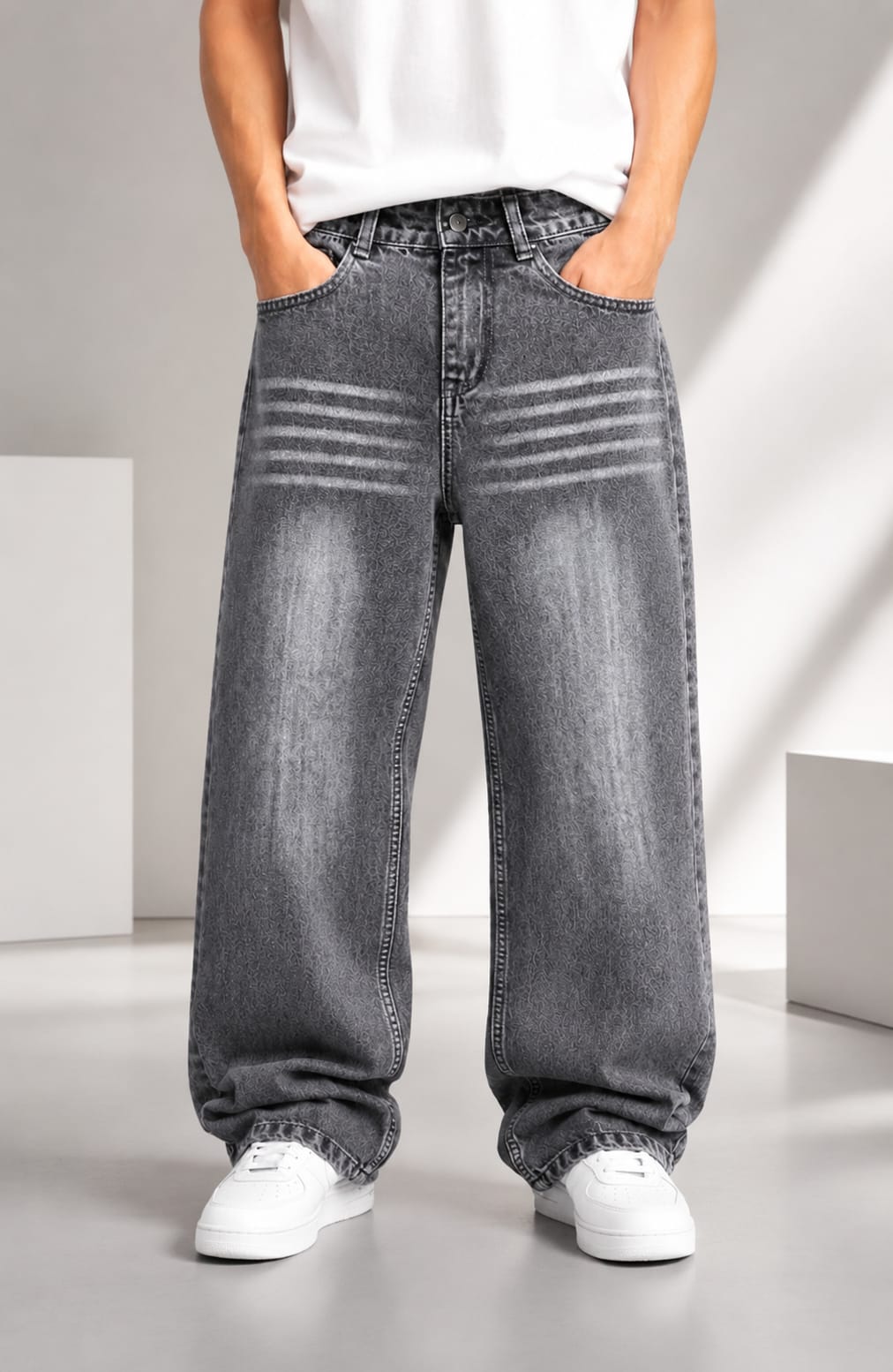 ZYONO Washed Grey Baggy Jeans