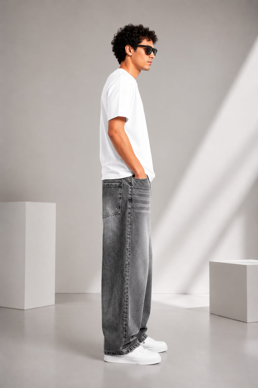 ZYONO Washed Grey Baggy Jeans