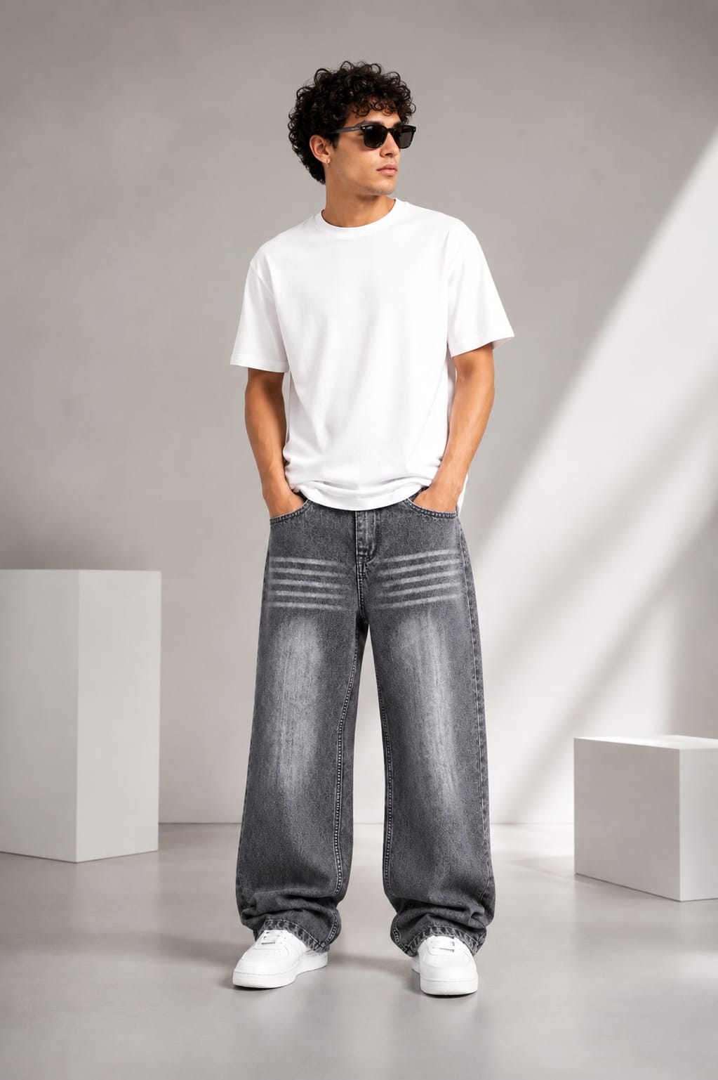 ZYONO Washed Grey Baggy Jeans