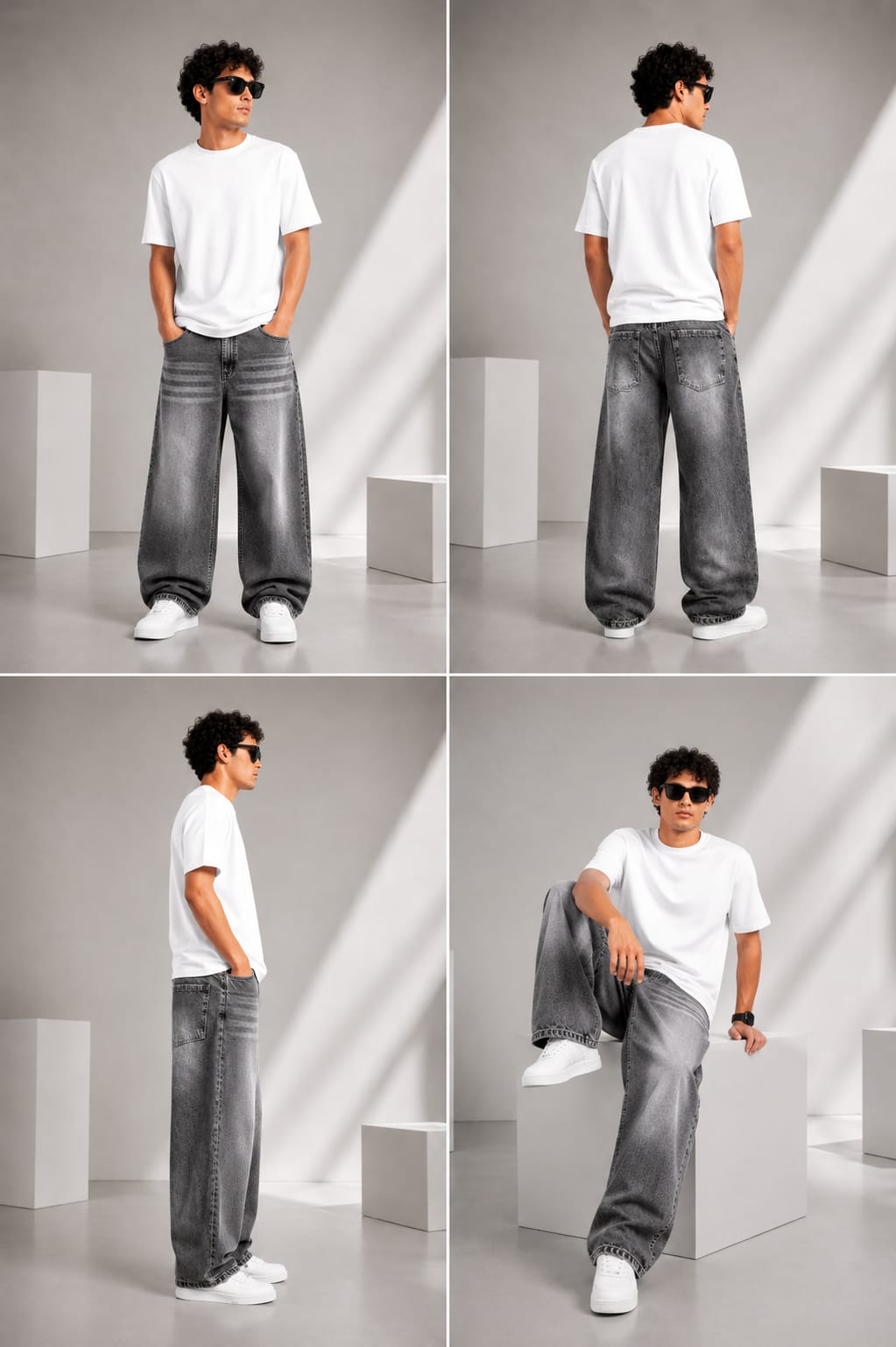 ZYONO Washed Grey Baggy Jeans