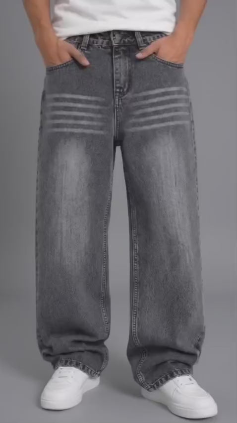 ZYONO Washed Grey Baggy Jeans
